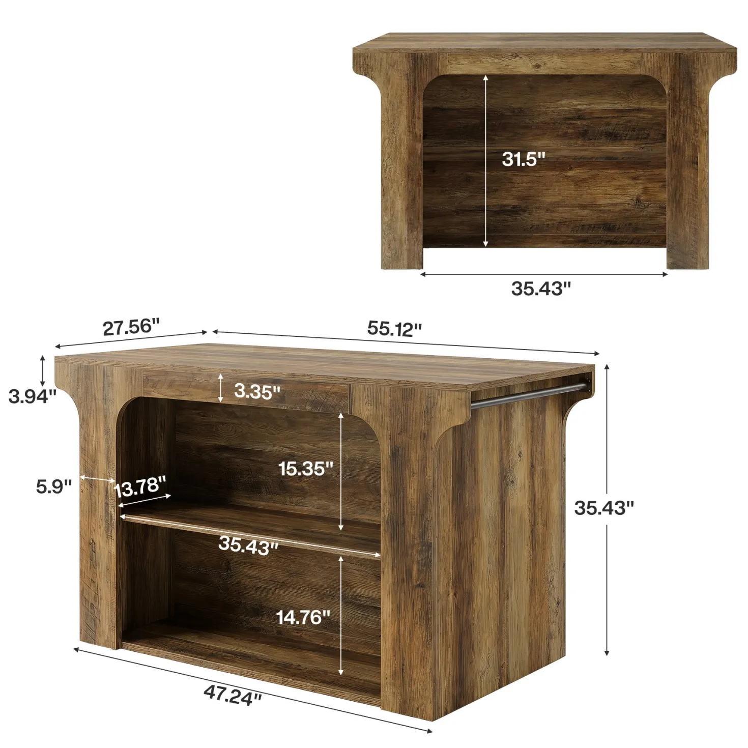 55" Rectangular Bar Table, Island Bar Station with Storage and 2 Shelves