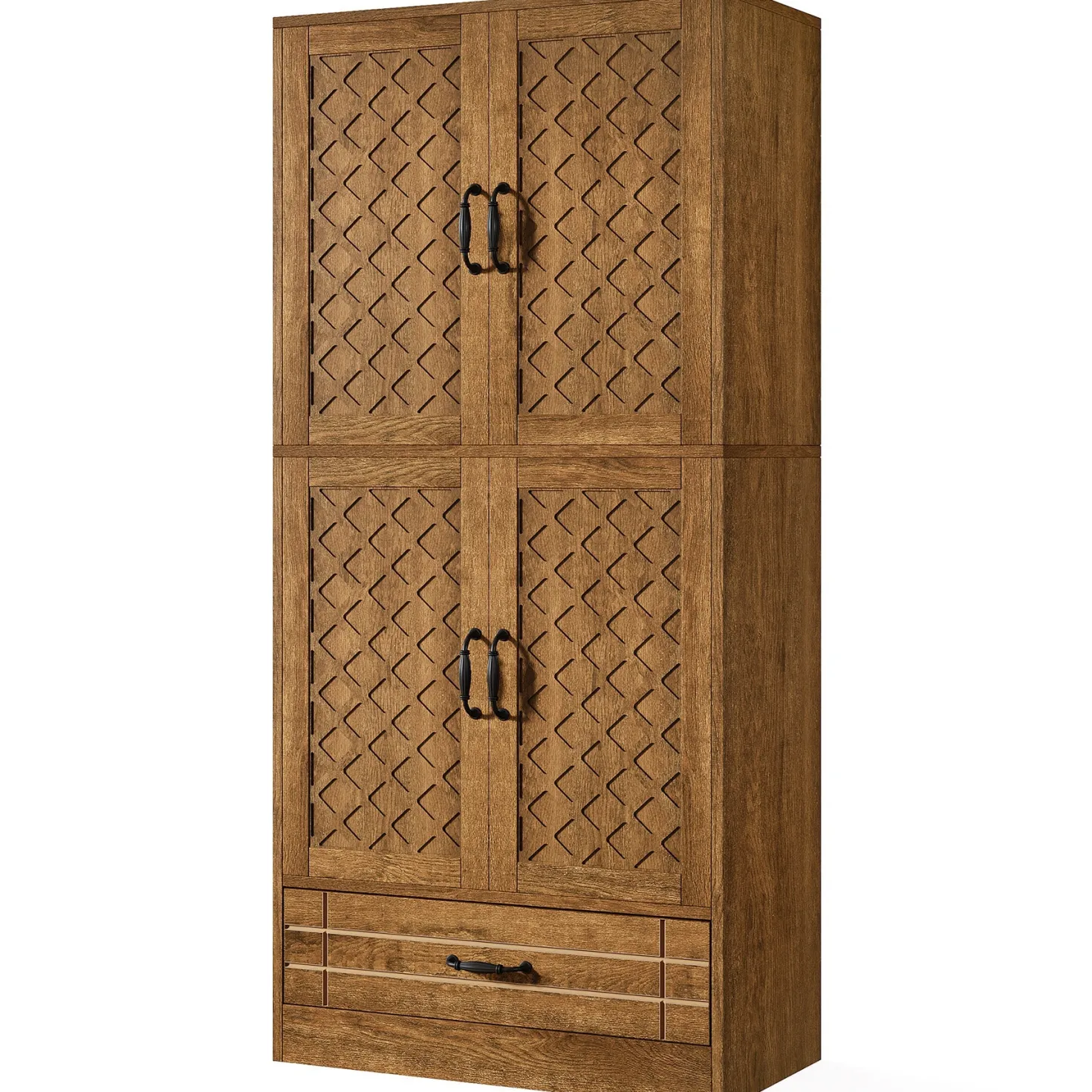 70" Bakers' Rack, Rustic Kitchen Pantry Cabinet with Doors and Drawer