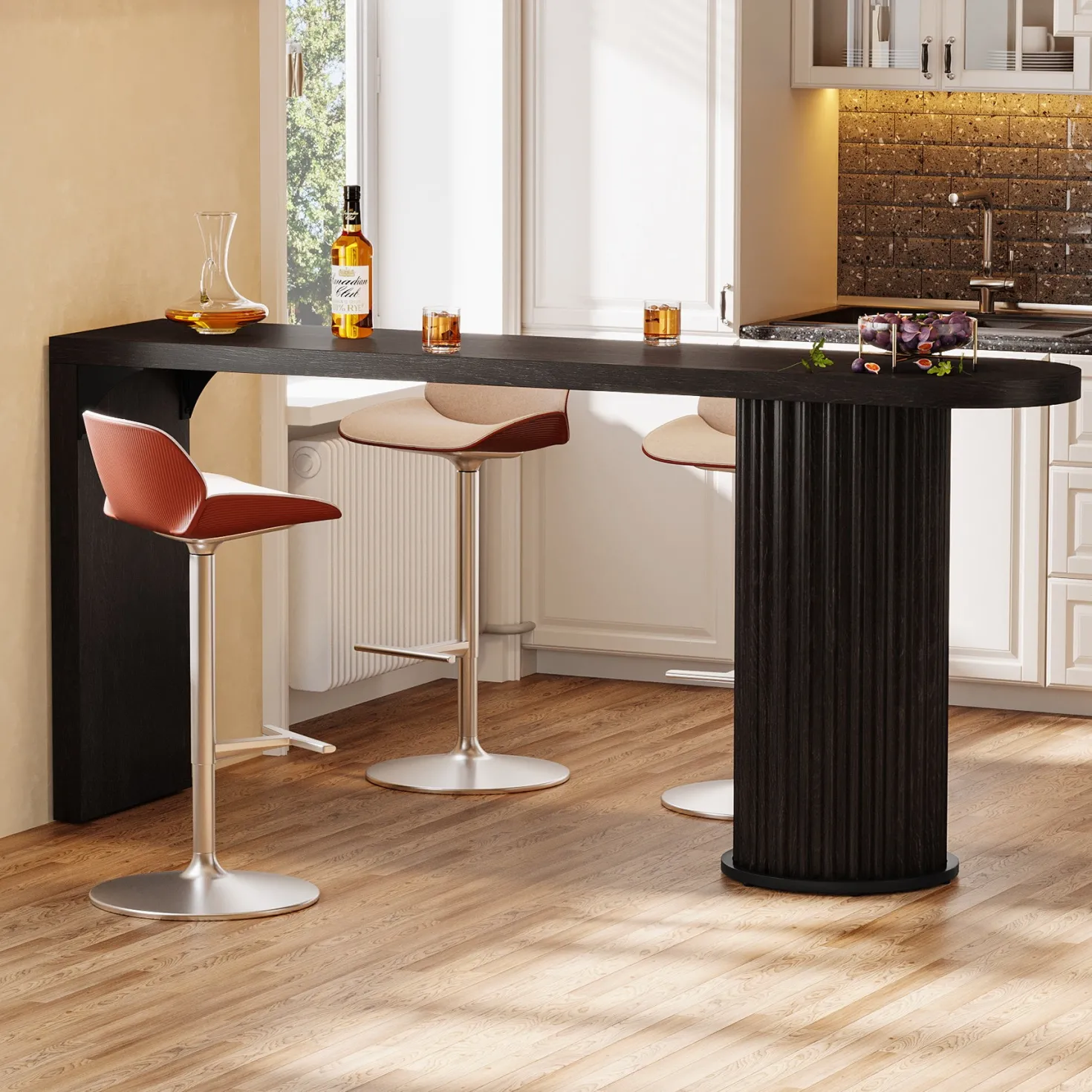 63" Bar Table, Counter Height Pub Table with Fluted Cylindrical Base