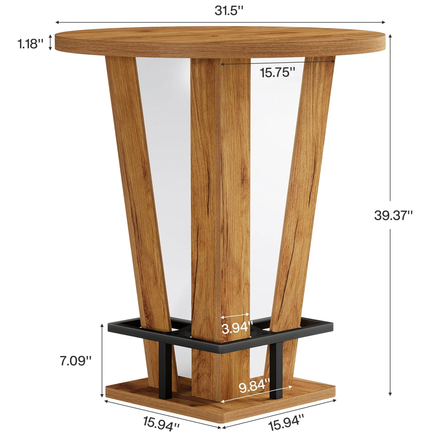31.5" Bar Table, High Top Cocktail Bistro Pub Table with Metal Footrest
