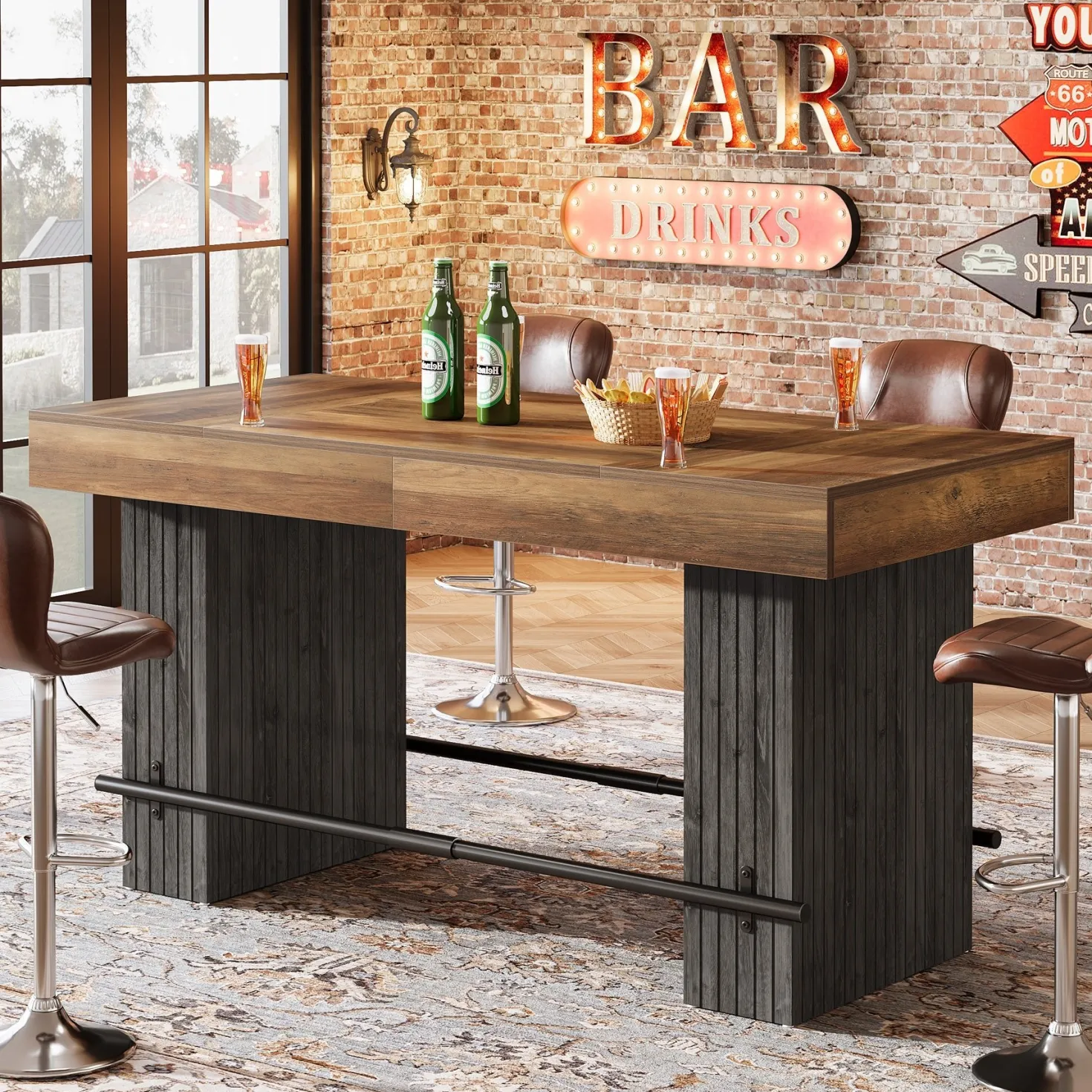 62.2" Bar Table, Industrial Counter Height Pub Dining Table