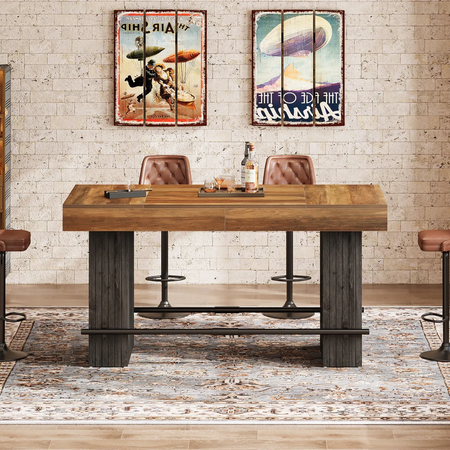 62.2" Bar Table, Industrial Counter Height Pub Dining Table