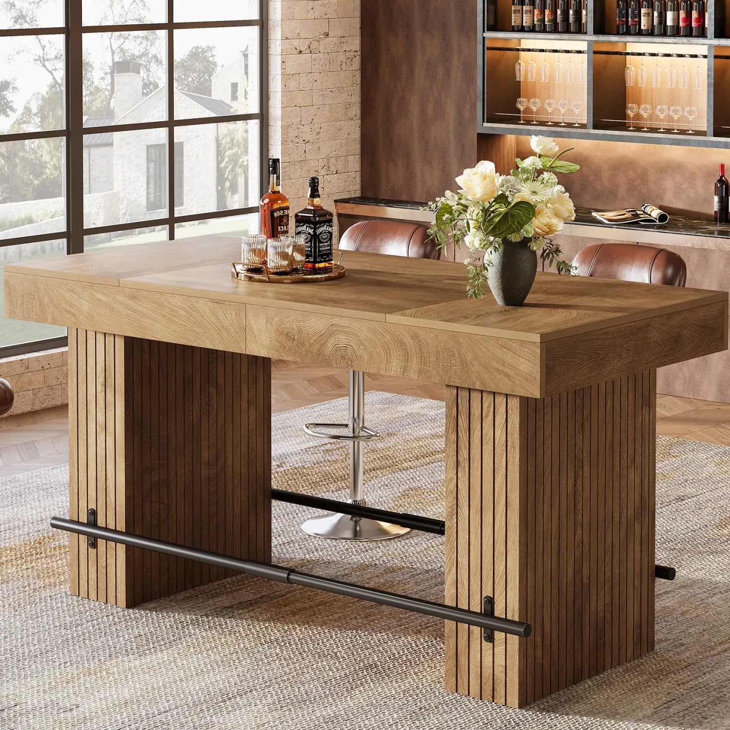 62.2" Bar Table, Industrial Counter Height Pub Dining Table