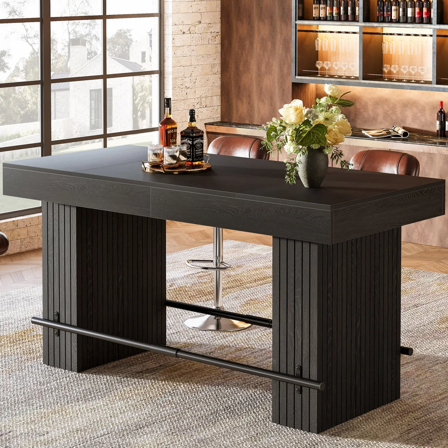 62.2" Bar Table, Industrial Counter Height Pub Dining Table
