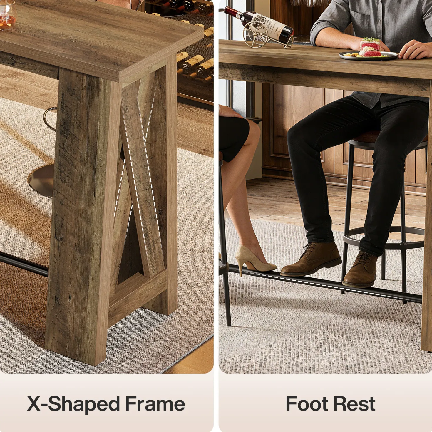63" Bar Table, Rectangular Counter Height Pub Table with X-Frame Legs