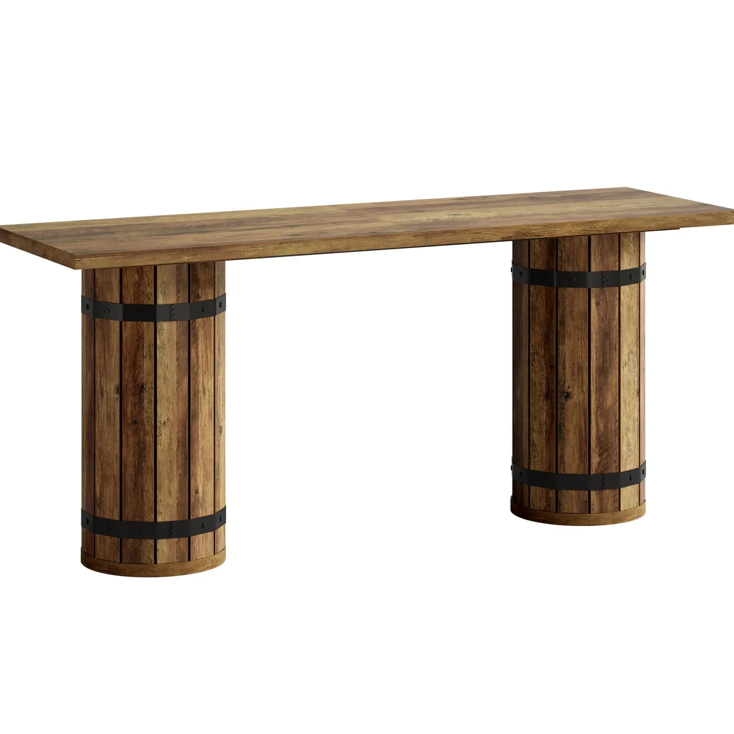 70.9" Bar Table, Rectangular Counter Height Pub Table with Fence Pedestal Base