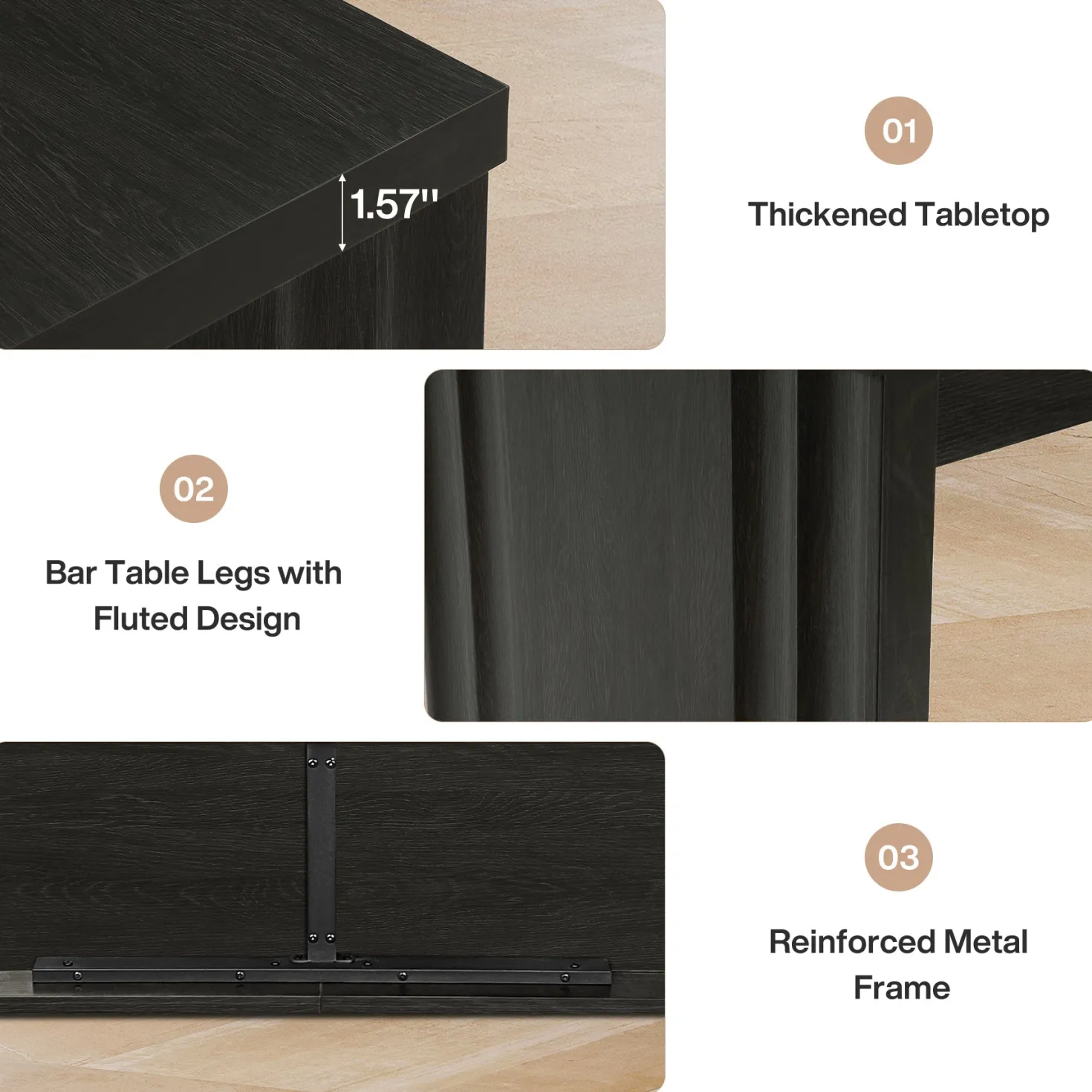 63" Bar Table, Rectangular Counter Height Pub Table with Metal Footrest