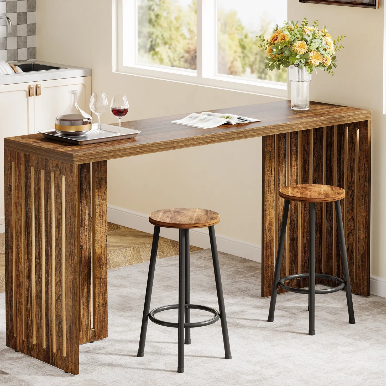 63" Bar Table, Rectangular High Top Kitchen & Dining Table(Only Table)