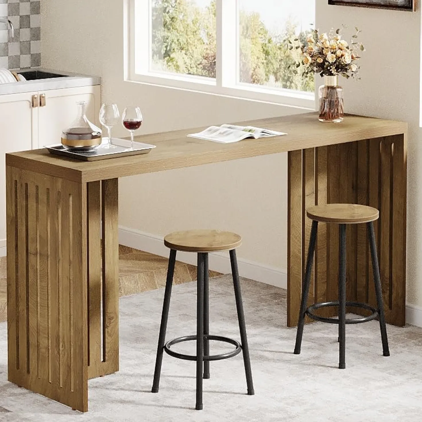 63" Bar Table, Rectangular High Top Kitchen & Dining Table(Only Table)