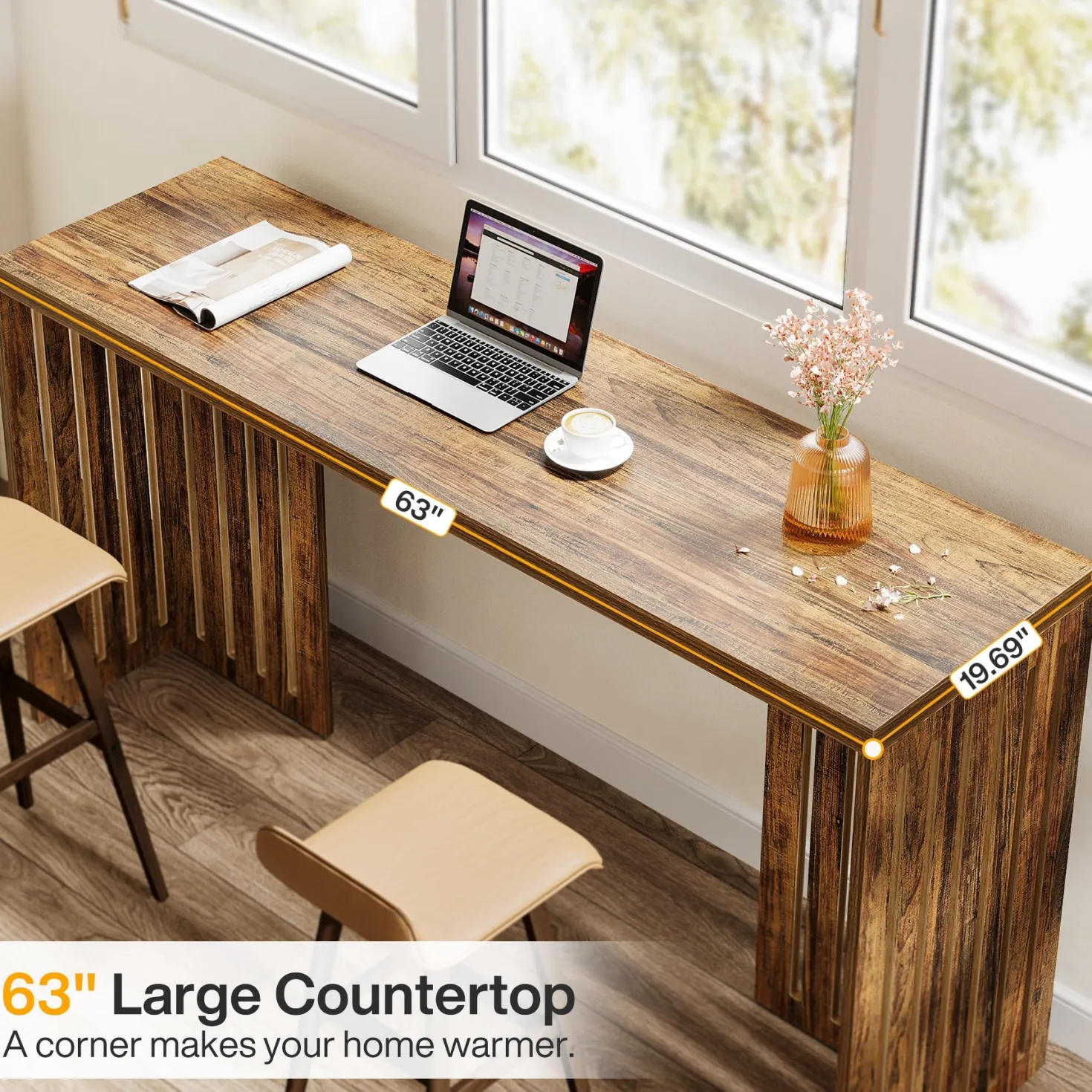 63" Bar Table, Rectangular High Top Kitchen & Dining Table(Only Table)