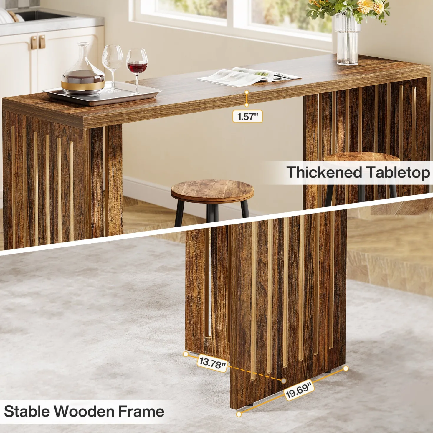 63" Bar Table, Rectangular High Top Kitchen & Dining Table(Only Table)