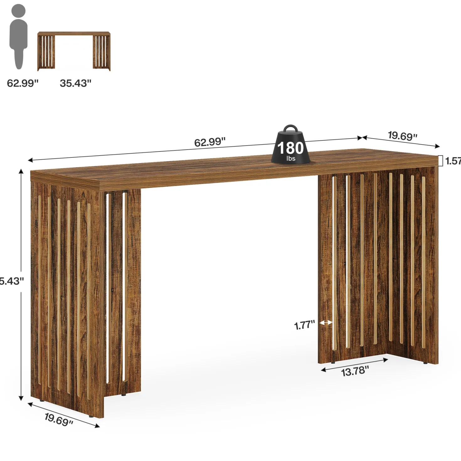 63" Bar Table, Rectangular High Top Kitchen & Dining Table(Only Table)