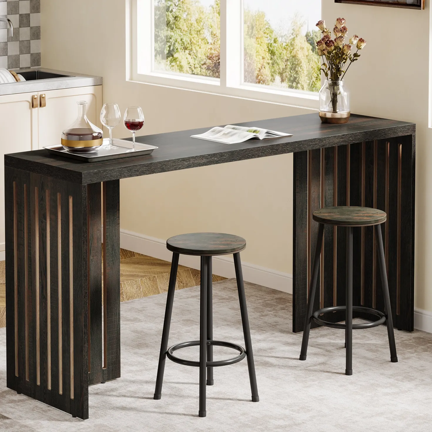 63" Bar Table, Rectangular High Top Kitchen & Dining Table(Only Table)