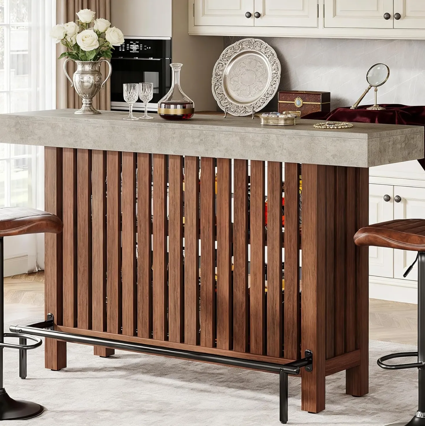 63" Bar Table, 2-Tier Home Bar Unit Height Pub Table Kitchen Island