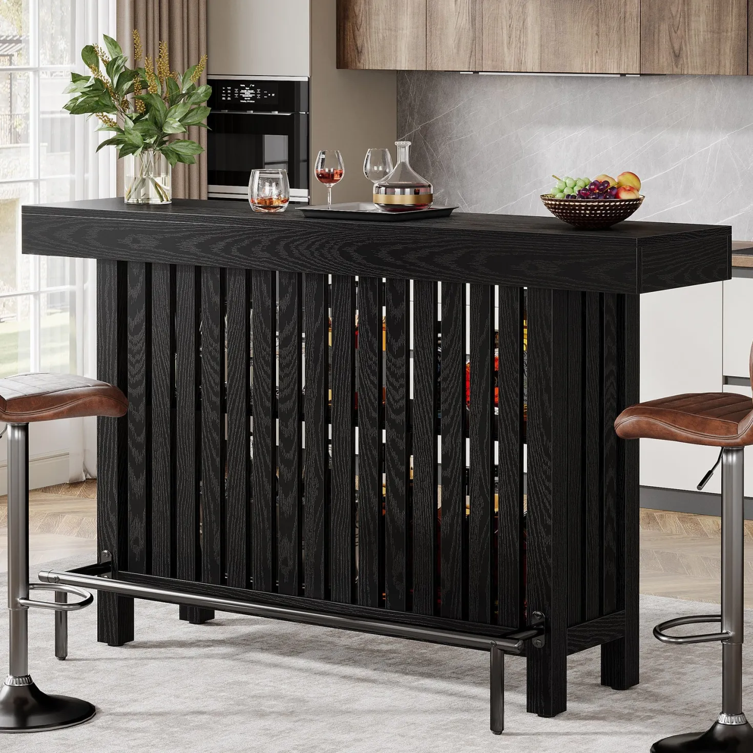 63" Bar Table, 2-Tier Home Bar Unit Height Pub Table Kitchen Island