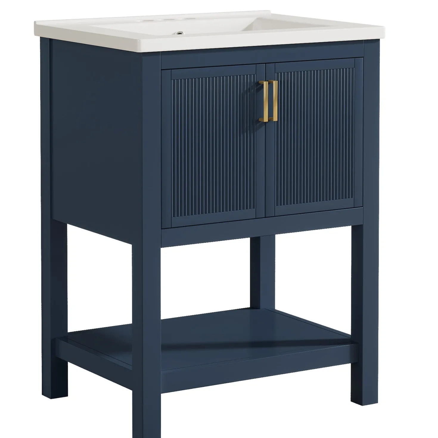 24" Bathroom Vanity, Modern Bathroom Sink Cabinet with Ceramic Basin and 2 Doors