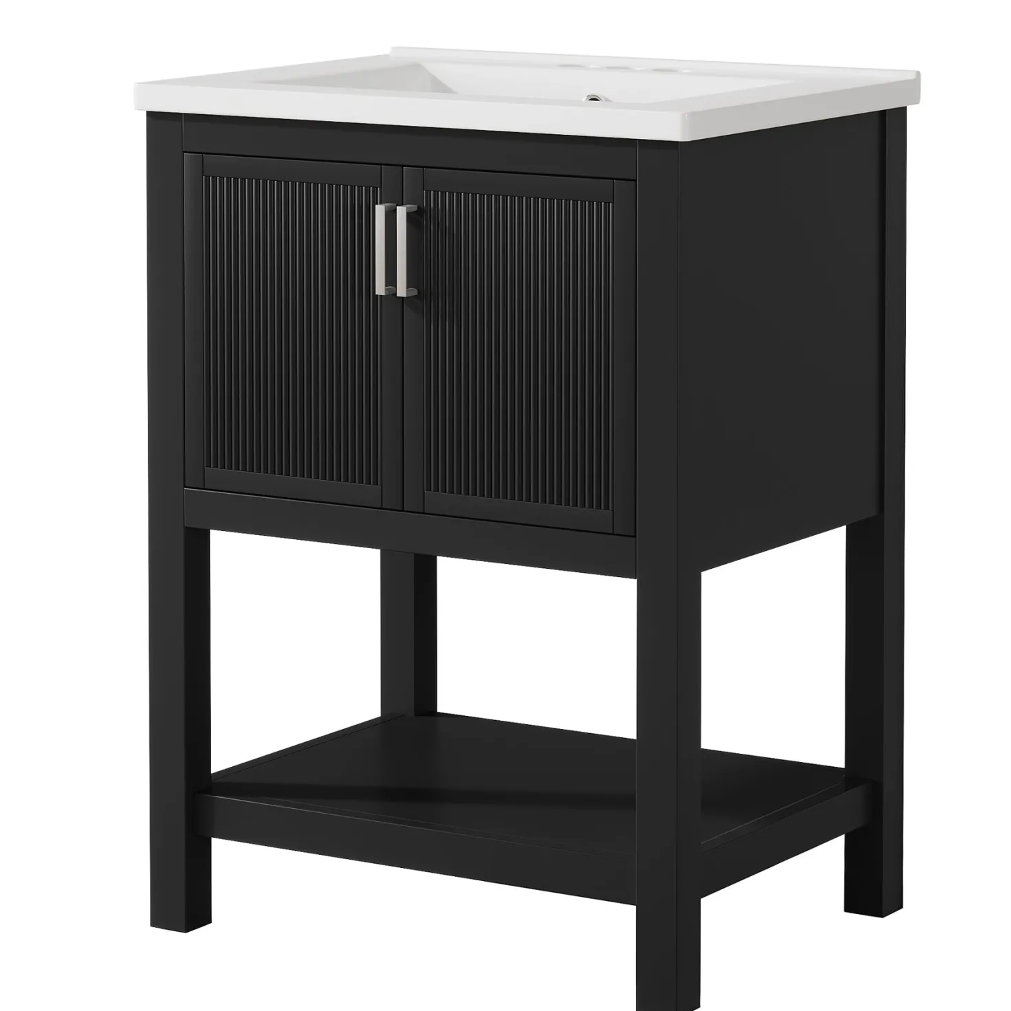 24" Bathroom Vanity, Modern Bathroom Sink Cabinet with Ceramic Basin and 2 Doors