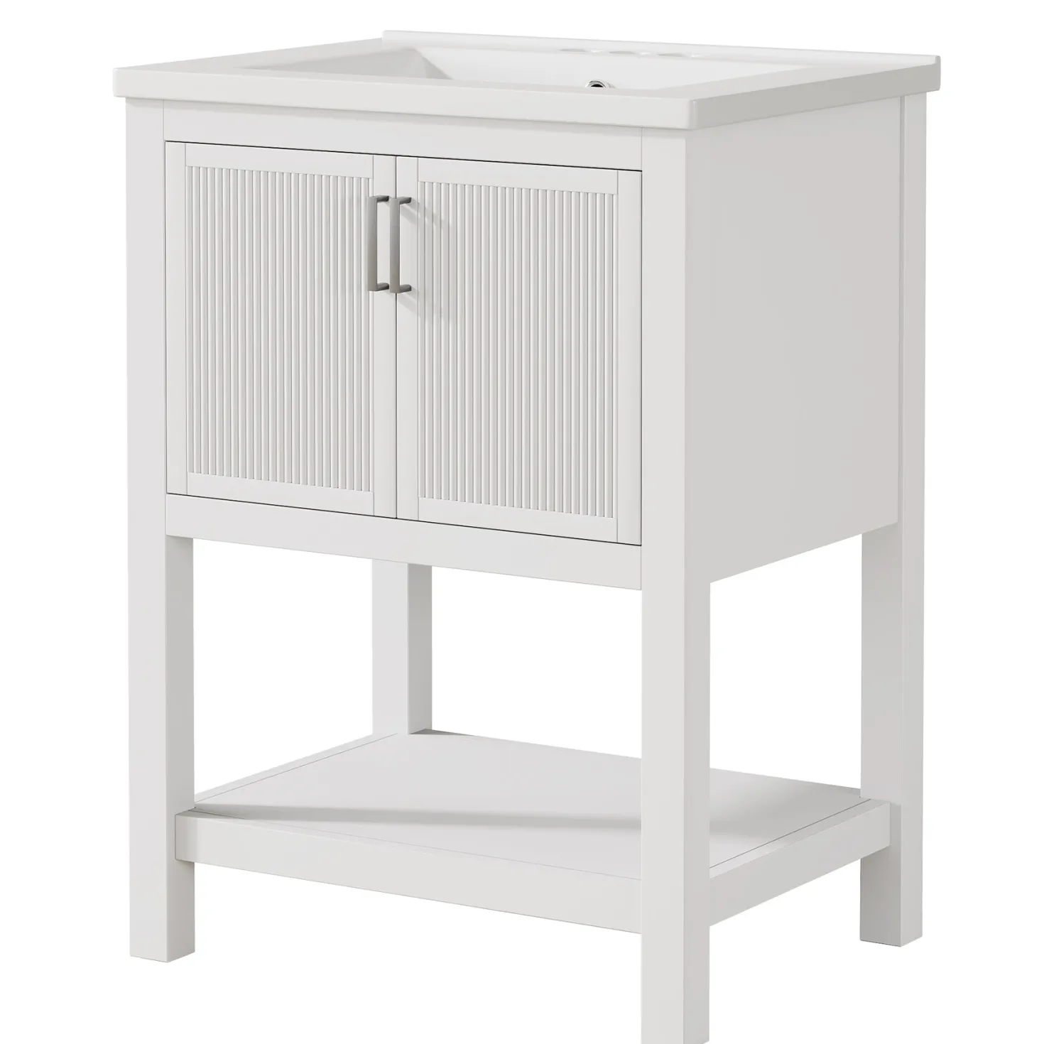 24" Bathroom Vanity, Modern Bathroom Sink Cabinet with Ceramic Basin and 2 Doors