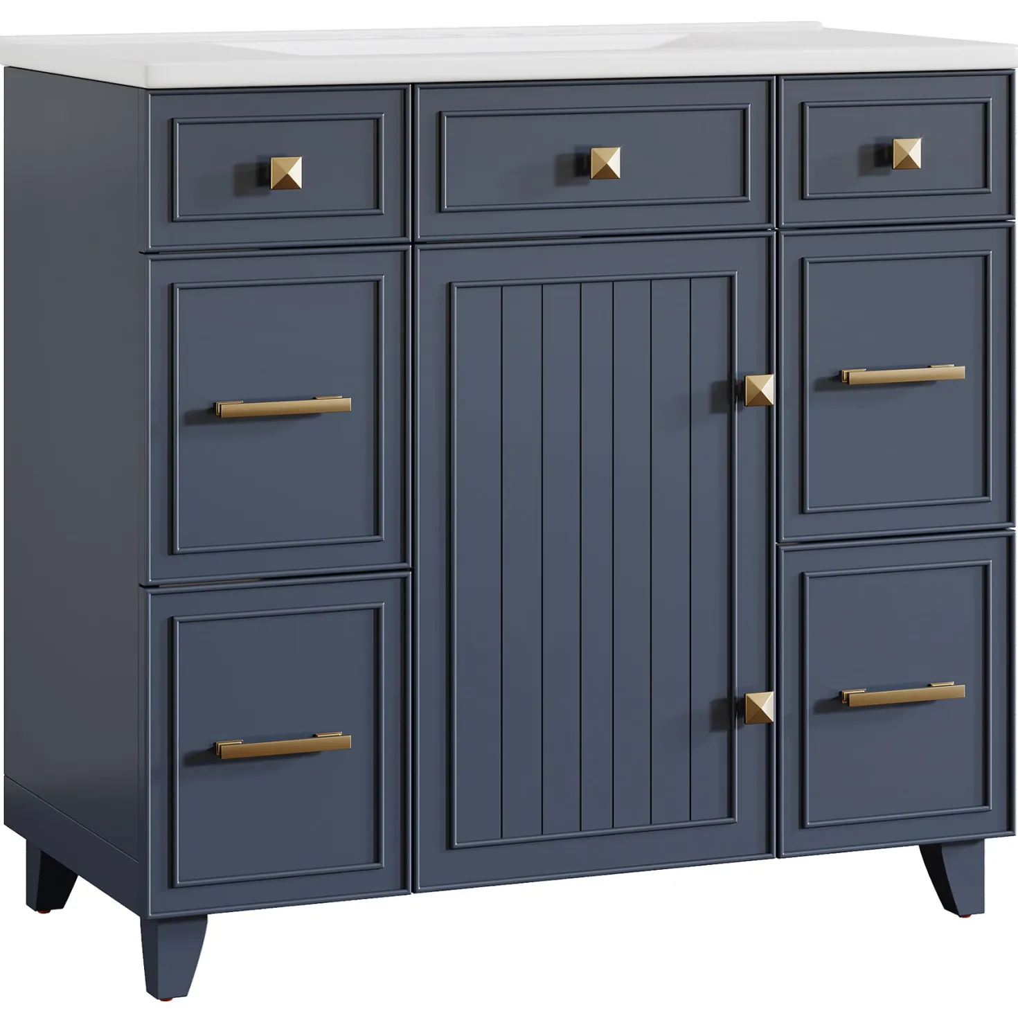 35" Bathroom Vanity with Sink, Modern Solid Wood Bathroom Cabinet with 4 Drawers