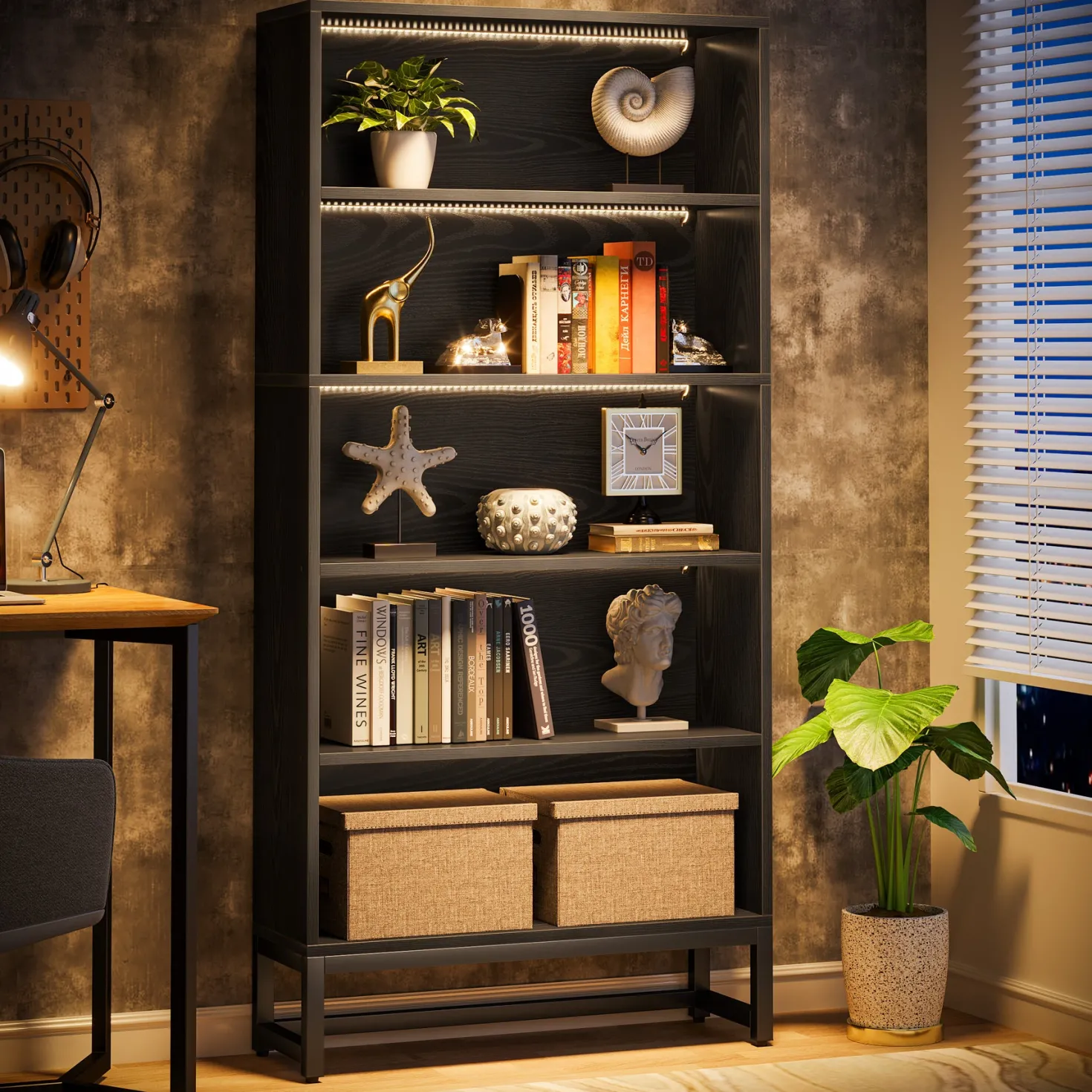 70.8" Bookcase, Large Bookshelf Organizer with 5-Tier Storage Shelves