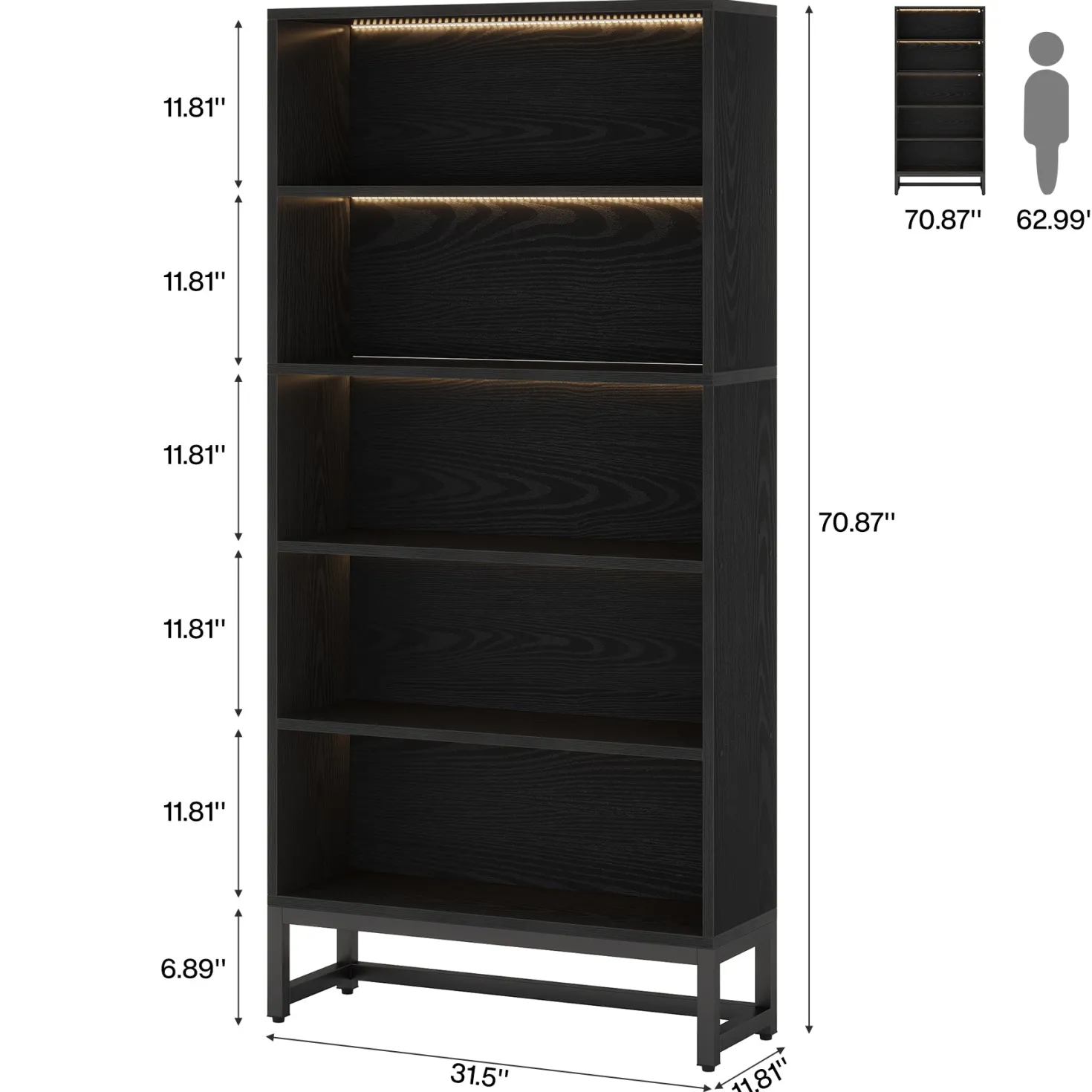 70.8" Bookcase, Large Bookshelf Organizer with 5-Tier Storage Shelves
