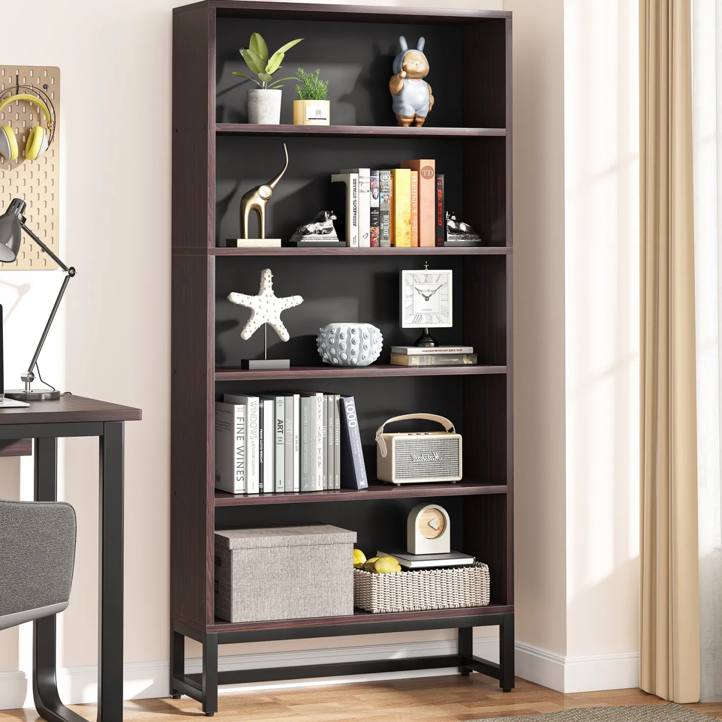 70.8" Bookcase, Large Bookshelf Organizer with 5-Tier Storage Shelves