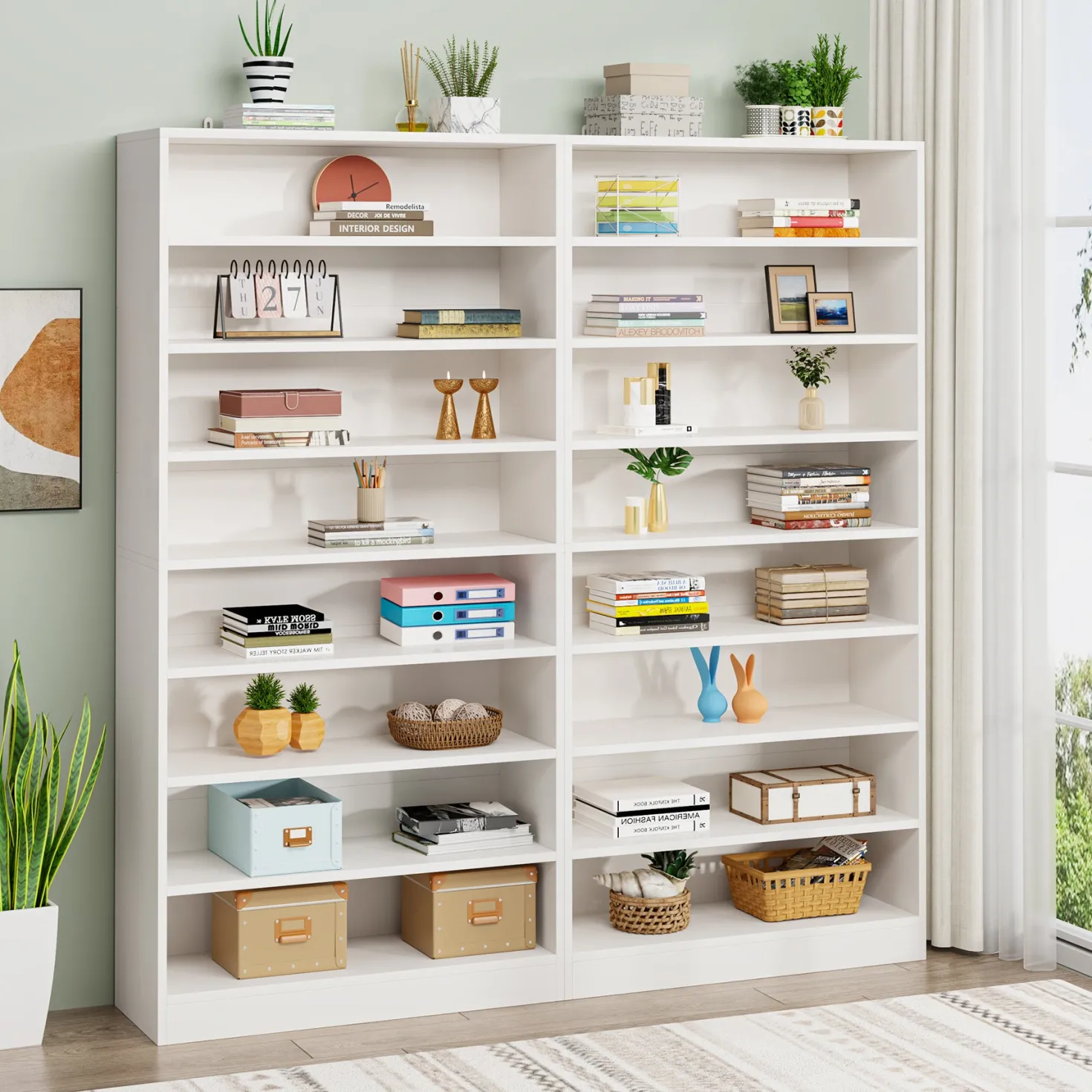 71" Bookcase, Modern 9-Tier Bookshelf Freestanding Display Shelf