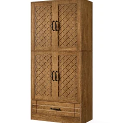 70" Bookshelf with Door, Freestanding Bookcase Cabinet with Storage Drawer