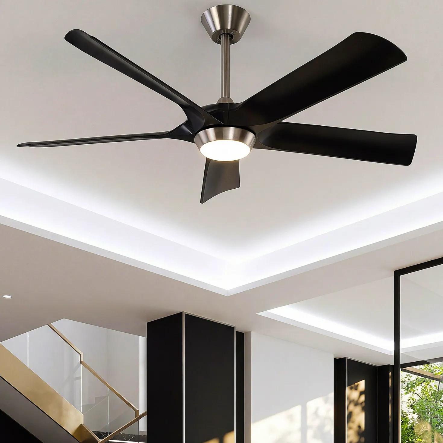 52" Ceiling Fan, Modern 5-Blade Dimmable LED Reversible Fan Light for Living Room