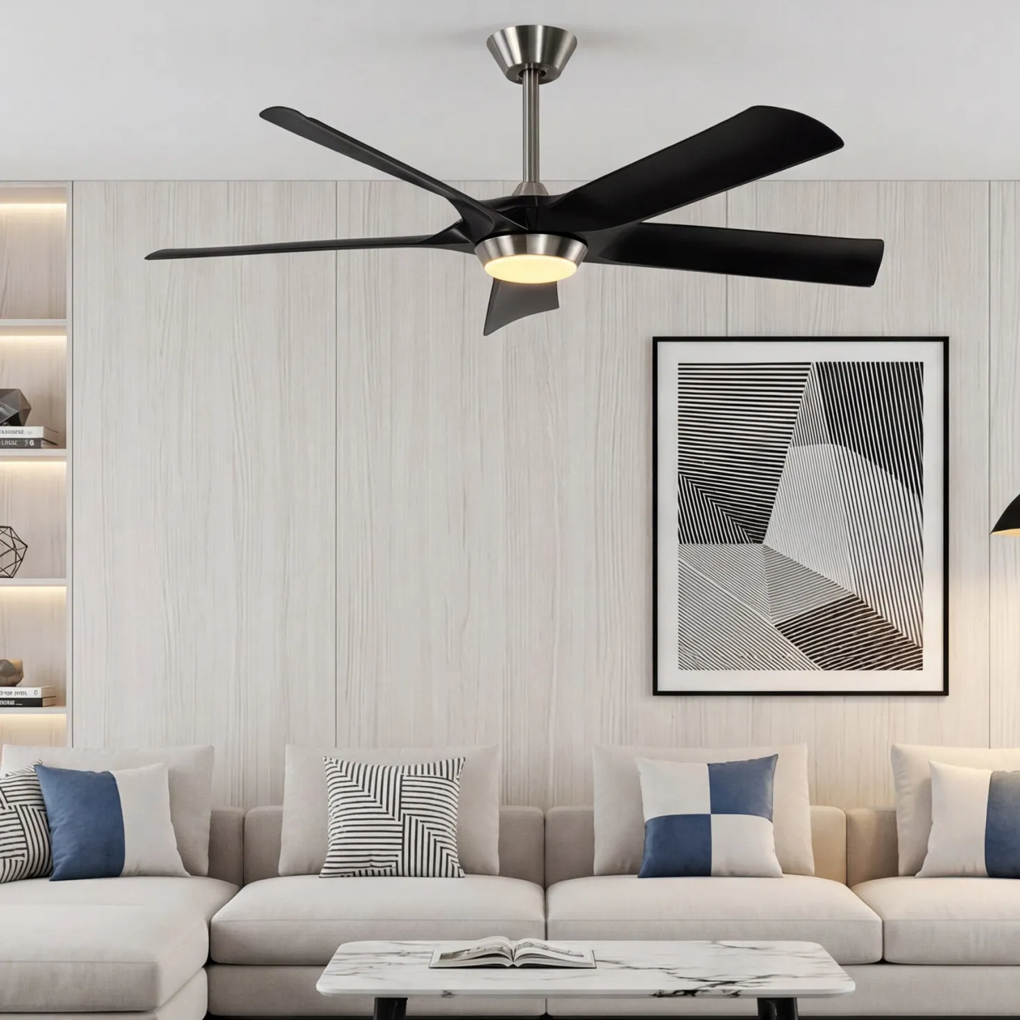 52" Ceiling Fan, Modern 5-Blade Dimmable LED Reversible Fan Light for Living Room