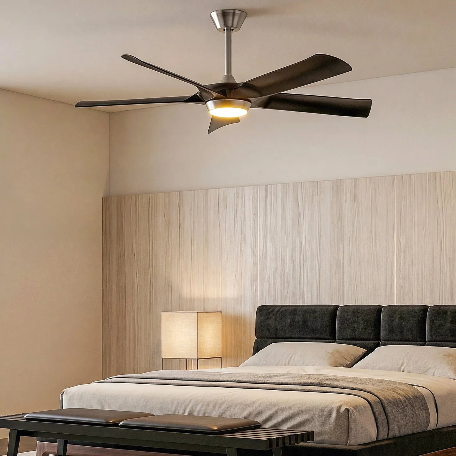 52" Ceiling Fan, Modern 5-Blade Dimmable LED Reversible Fan Light for Living Room