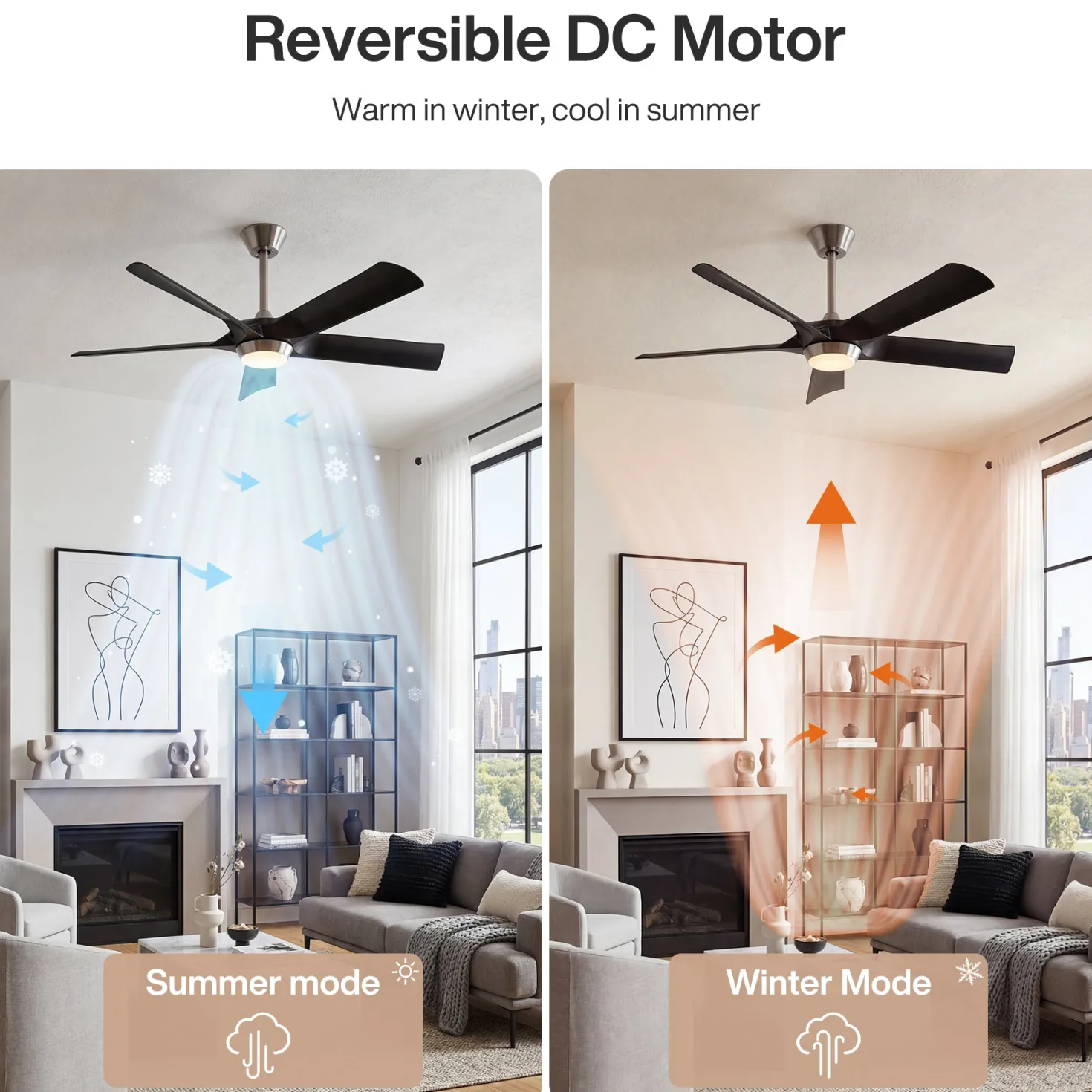 52" Ceiling Fan, Modern 5-Blade Dimmable LED Reversible Fan Light for Living Room