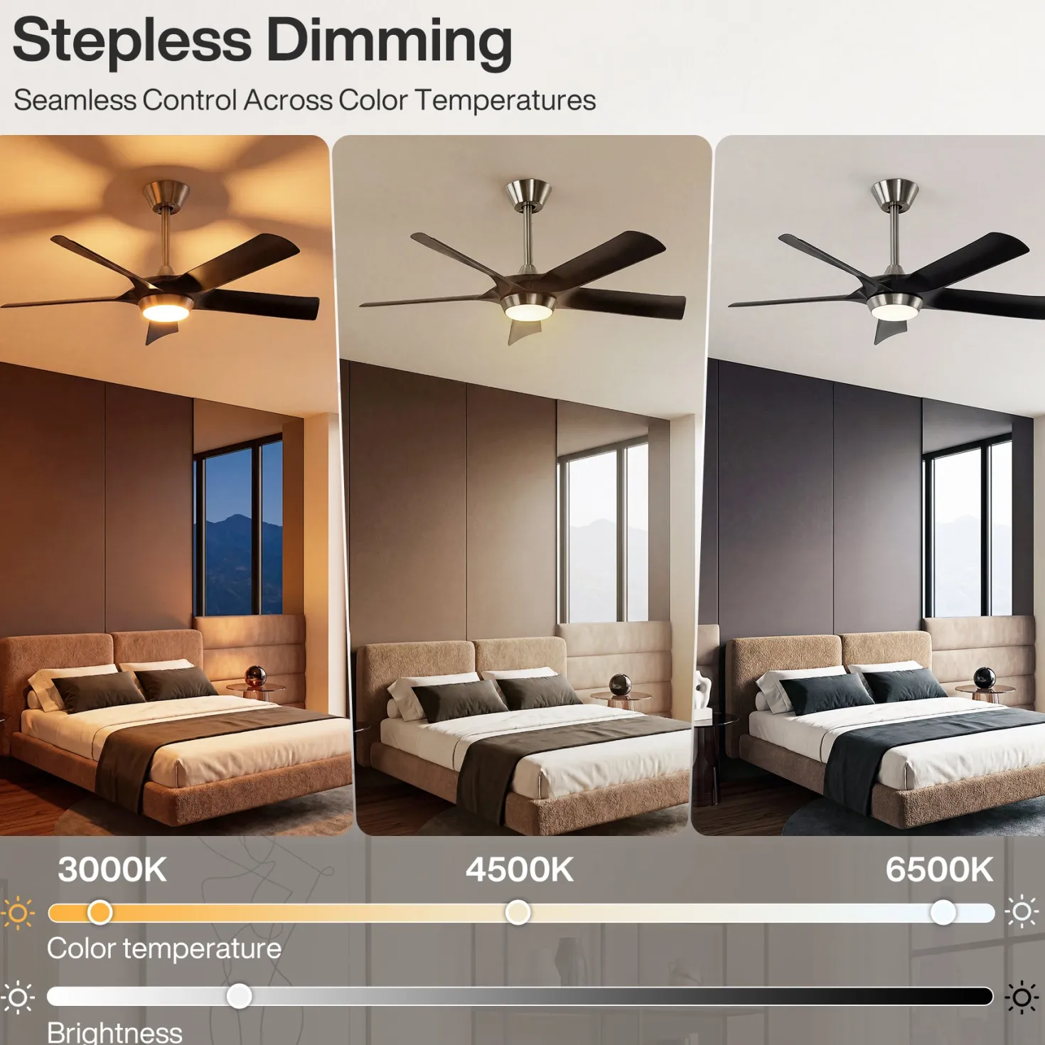 52" Ceiling Fan, Modern 5-Blade Dimmable LED Reversible Fan Light for Living Room