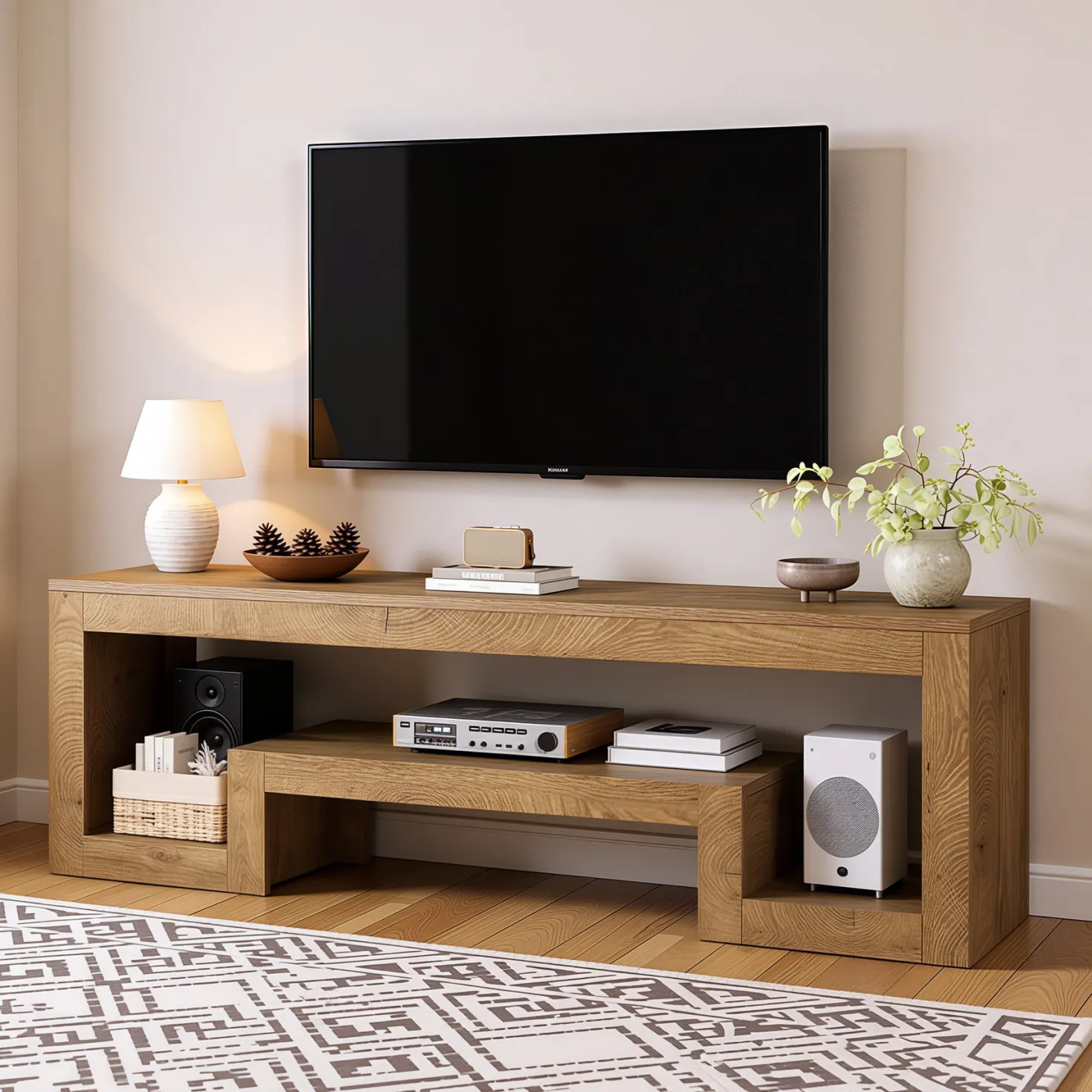 63" Center TV Stand, Vintage Entertainment Center Media Console Stand