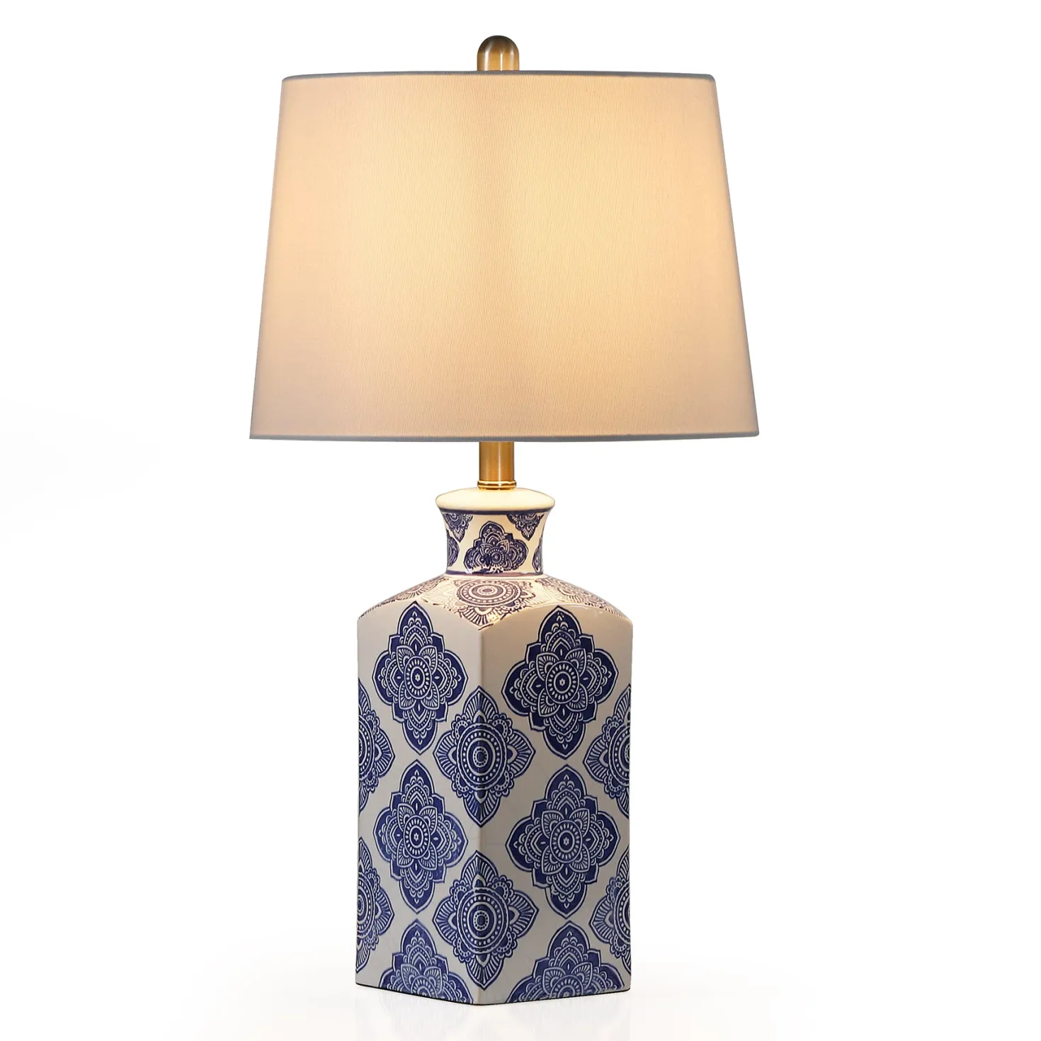 27" Chinoiserie Ceramic Table Lamp, Lighting Fixture with Ceramic Base