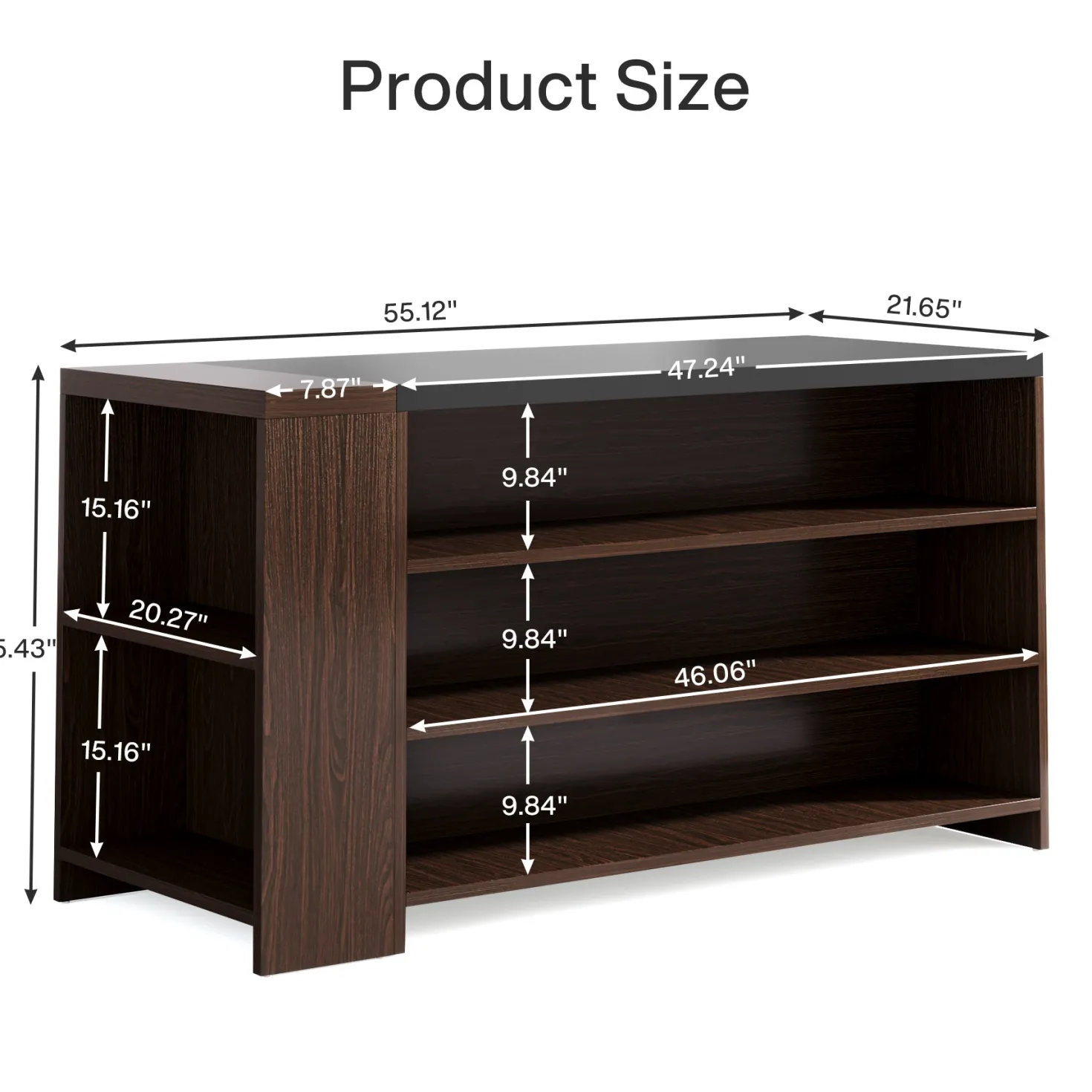 55" Coffee Bar Table, 5-Tier Kitchen Island Storage Cabinet