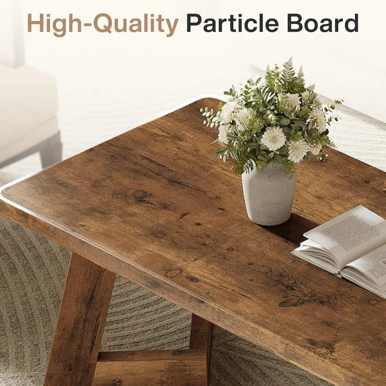 47.2" Coffee Table, Farmhouse Center Table with V-Shaped Legs