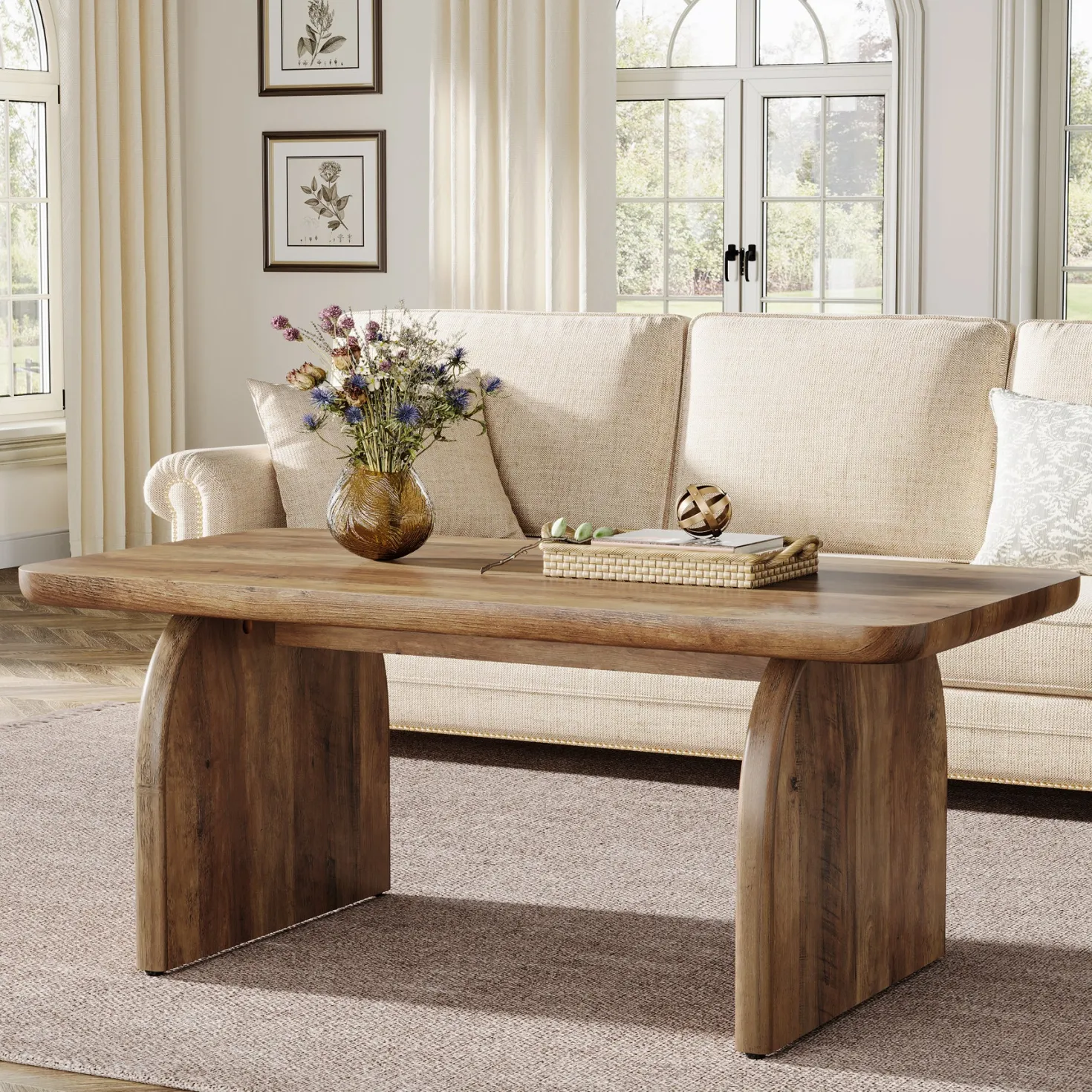 47" Coffee Table, Farmhouse Center Table Low Cocktail Tea Table