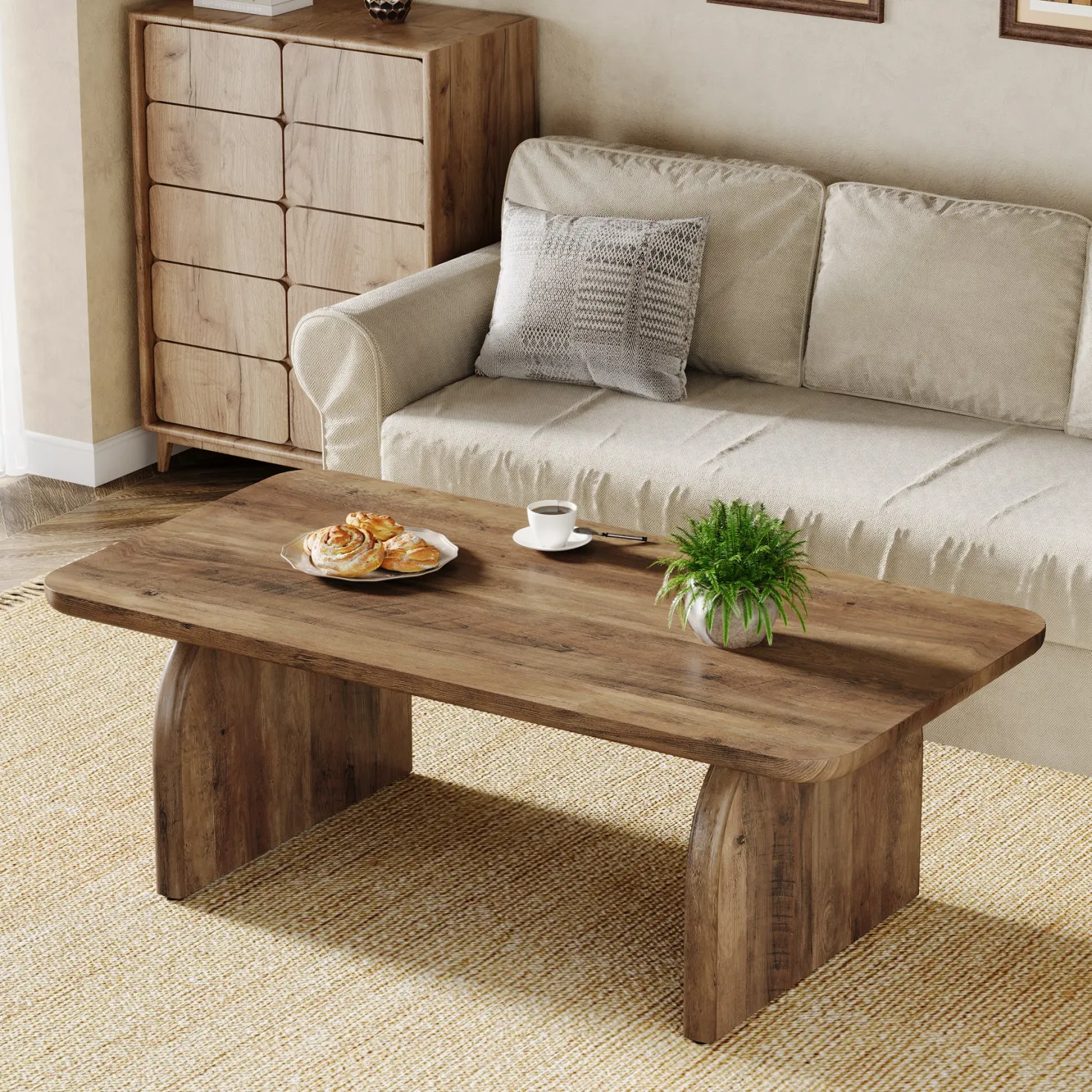 47" Coffee Table, Farmhouse Center Table Low Cocktail Tea Table