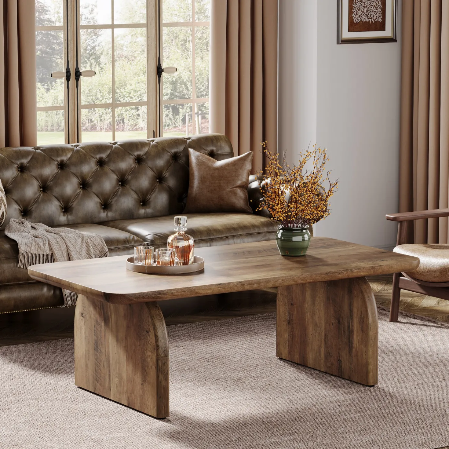47" Coffee Table, Farmhouse Center Table Low Cocktail Tea Table