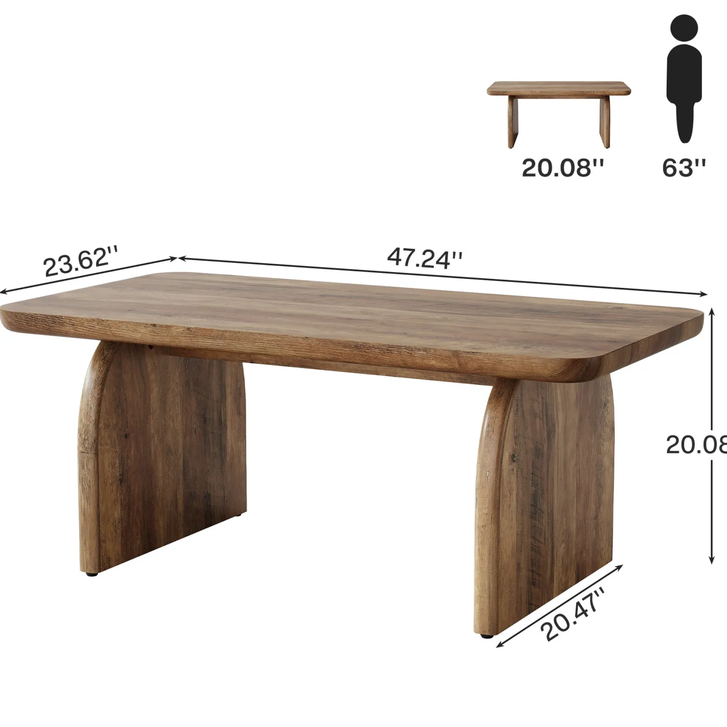 47" Coffee Table, Farmhouse Center Table Low Cocktail Tea Table