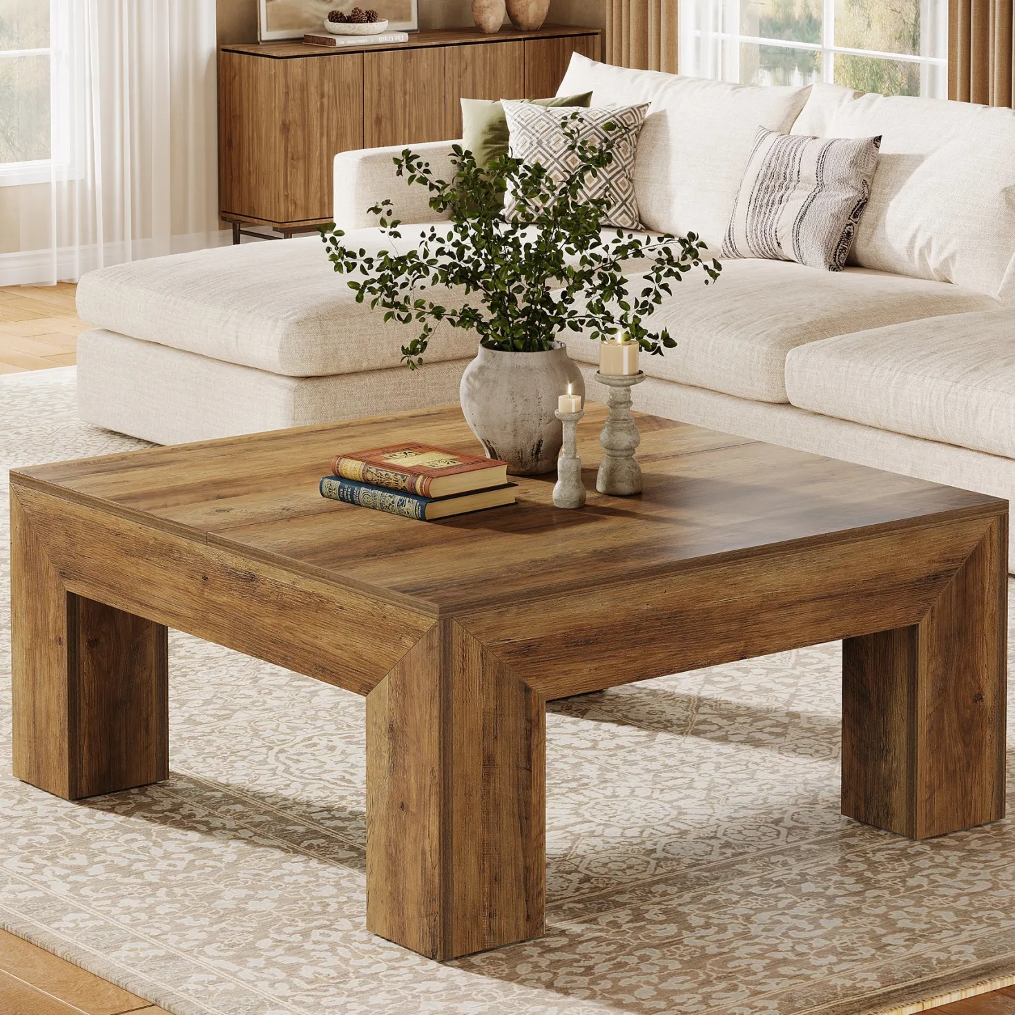 39" Coffee Table, Farmhouse Square Accent Center Cocktail Table