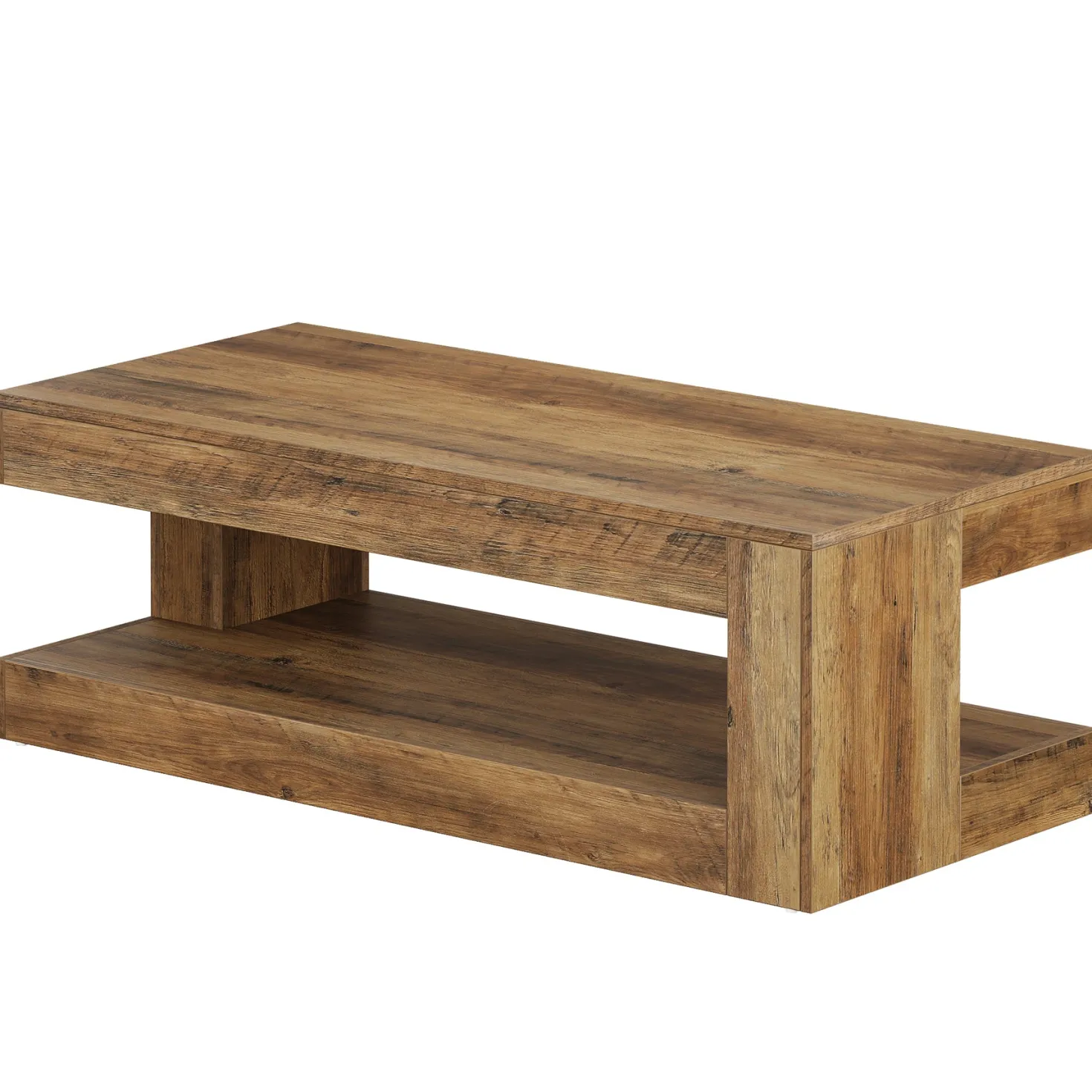 47.24" Coffee Table, Farmhouse 2-Tier Tea Cocktail Table with Storage