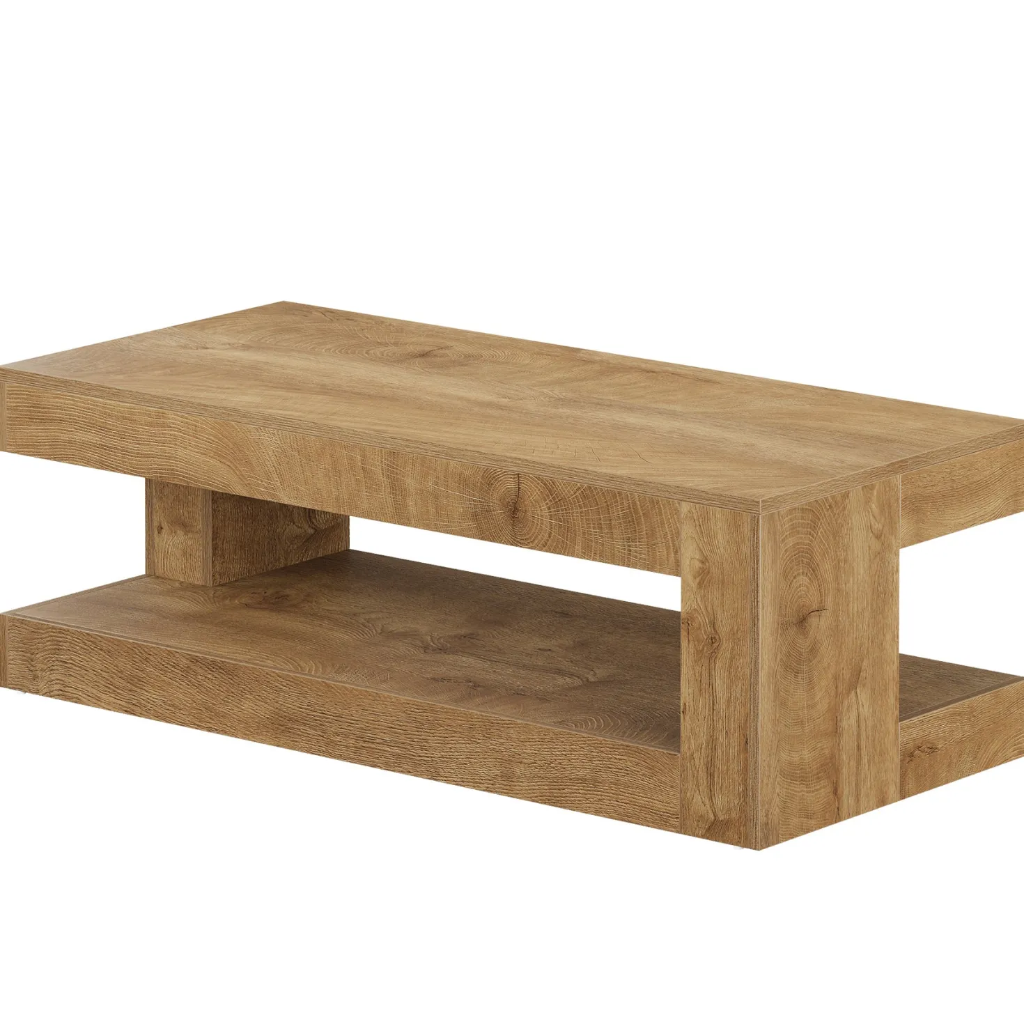 47.24" Coffee Table, Farmhouse 2-Tier Tea Cocktail Table with Storage