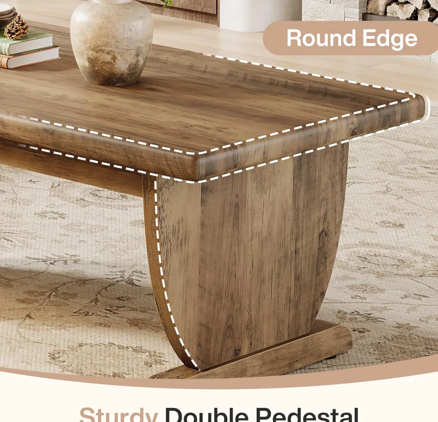 47.2" Coffee Table, Rectangle Cocktail Tea Table with Sturdy Pedestal