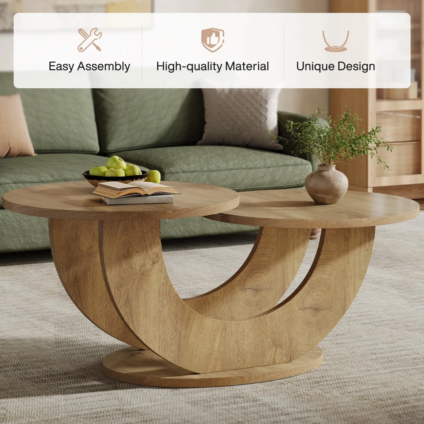 45" Coffee Table, 2-Tier Accent Center Cocktail Table with U-Shaped Frame