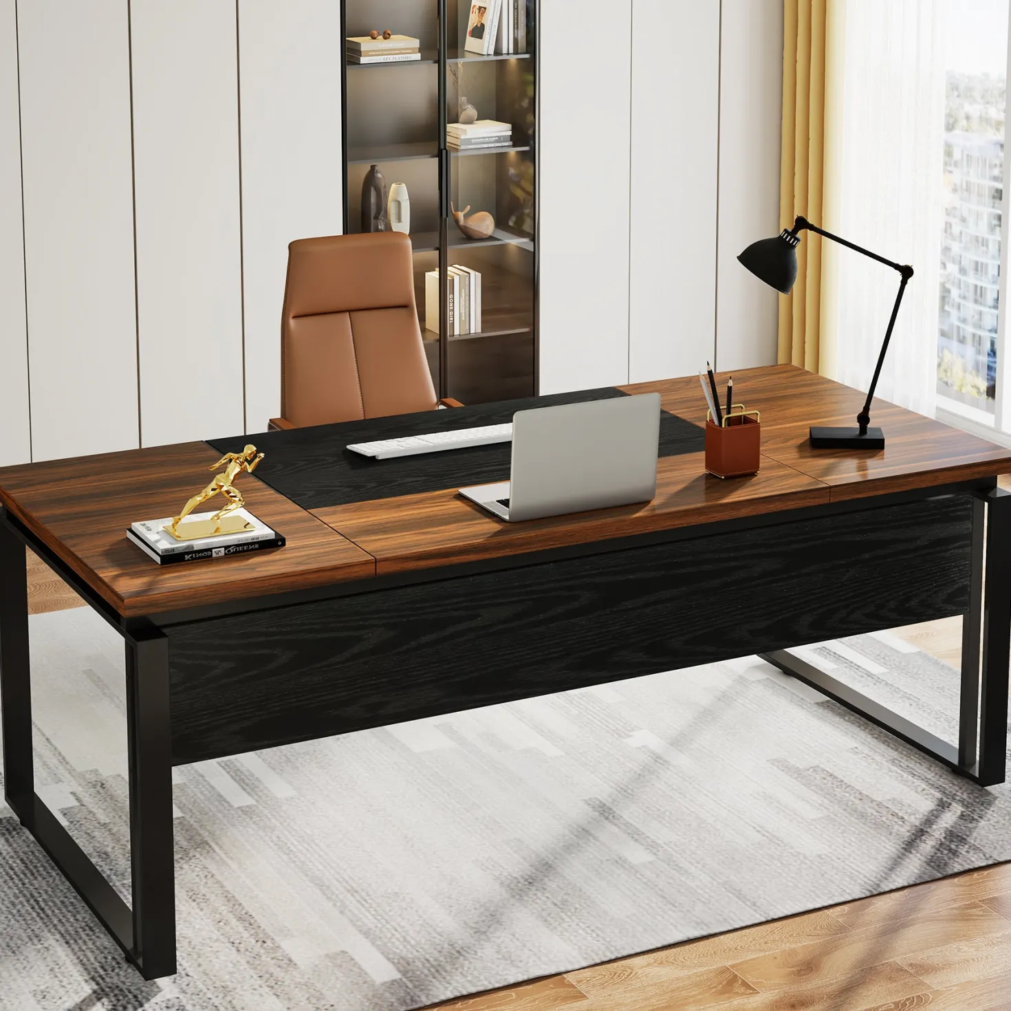 63" Computer Desk, Modern Executive Desk with Sturdy Legs