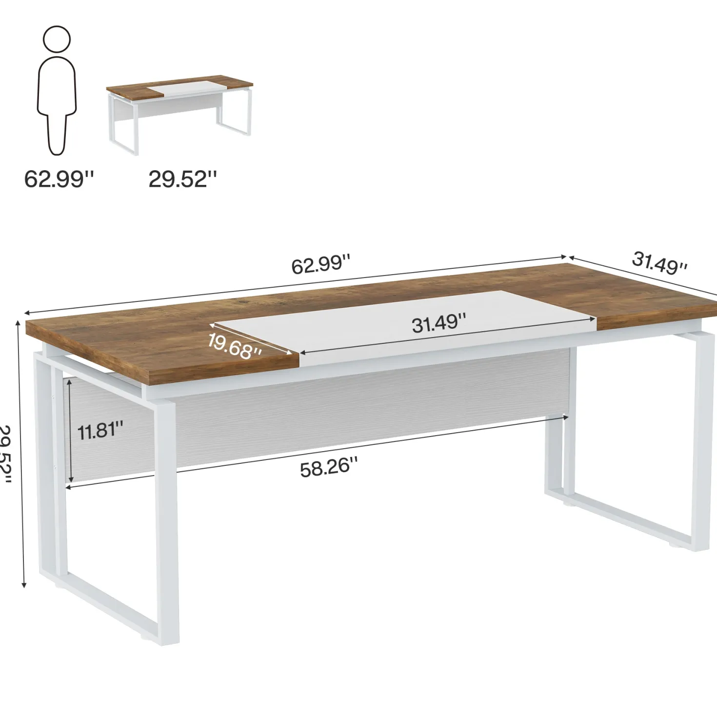 63" Computer Desk, Modern Executive Desk with Sturdy Legs