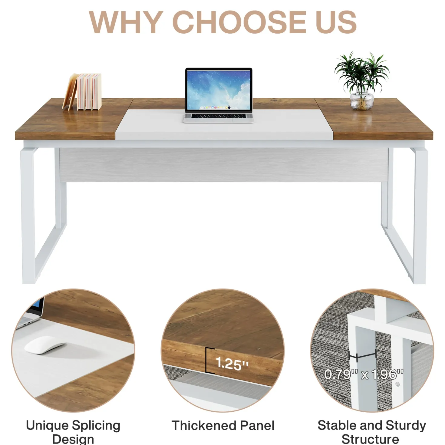 63" Computer Desk, Modern Executive Desk with Sturdy Legs