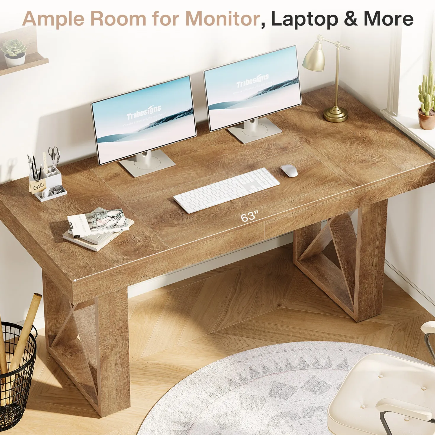 63" Computer Desk, Simple Executive Desk Writing Table for Home Office
